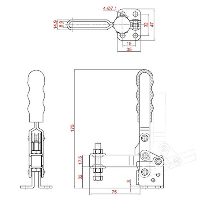 Vendita online Bloccaggio verticale base piatta braccio regolabile 250 Kg.